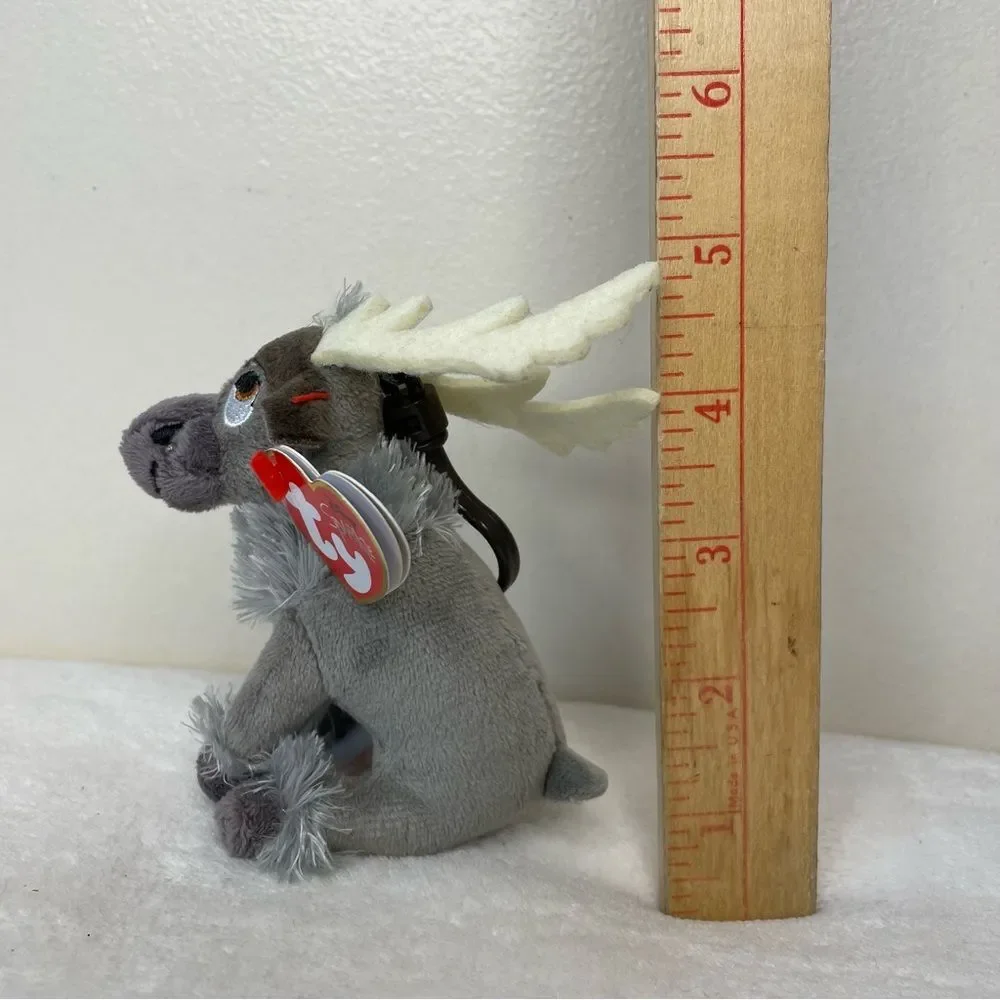 Ty Sparkle Disney Frozen Sven Reindeer Beanie Baby Keyclip New Heart Tag Gray - Picture 8 of 9